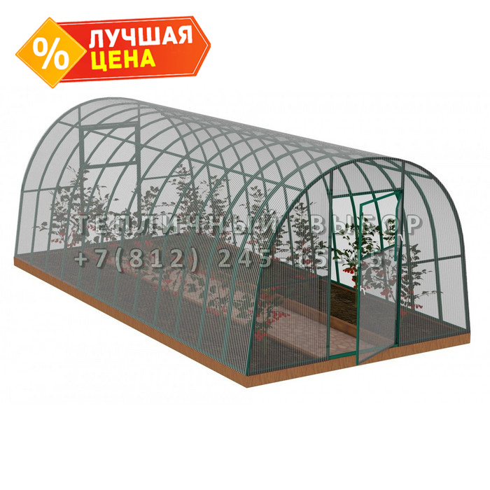 Теплица из поликарбоната Усиленная Арочная 2,5х12 h=2 м профиль 30х30 мм Зеленый