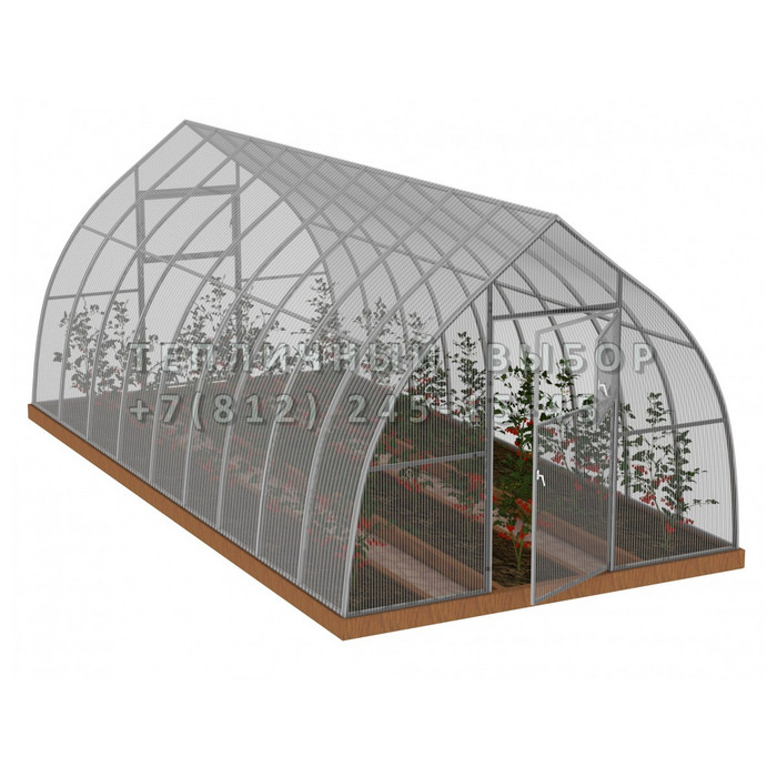 Теплица из поликарбоната Усиленная Капелька 2,5х6 h=2.3 м профиль 25х25 мм 